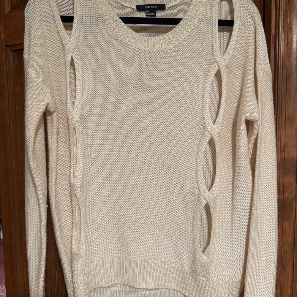 Cream Cutout-Side Knit Sweater